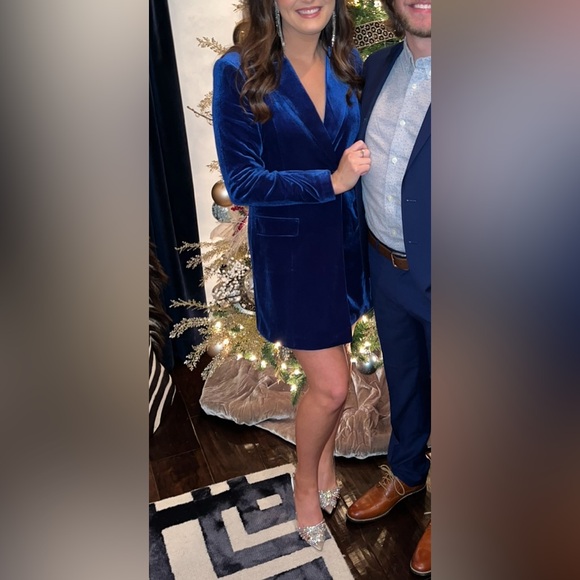 Aidan by Adrianna Papell Cobalt Blue Velvet Cocktail Dress - Picture 1 of 6